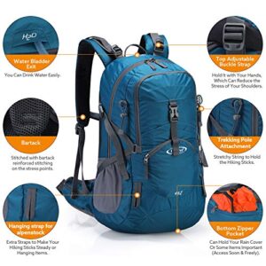 G4Free 45L Hiking Travel Backpack Waterproof with Rain Cover, Outdoor Camping Daypack for Men Women(Grey Blue)
