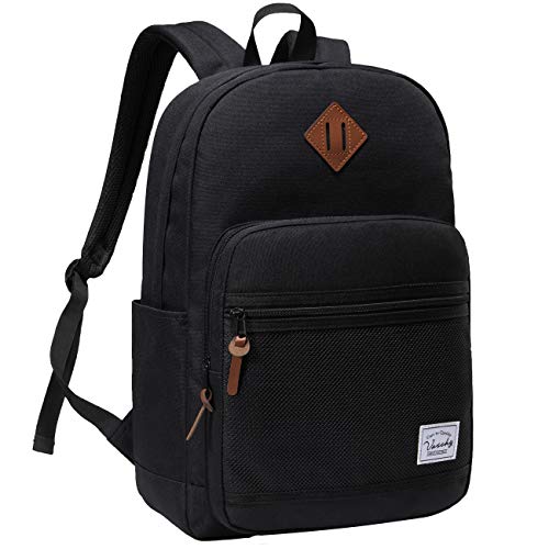 VASCHY School Backpack, Water Resistant Casual Daypack Travel Backpack Bookbag for Men Women with Padded Laptop Sleeve Black