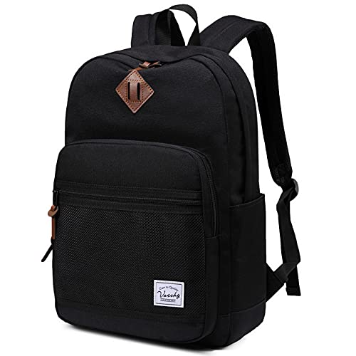 VASCHY School Backpack, Water Resistant Casual Daypack Travel Backpack Bookbag for Men Women with Padded Laptop Sleeve Black