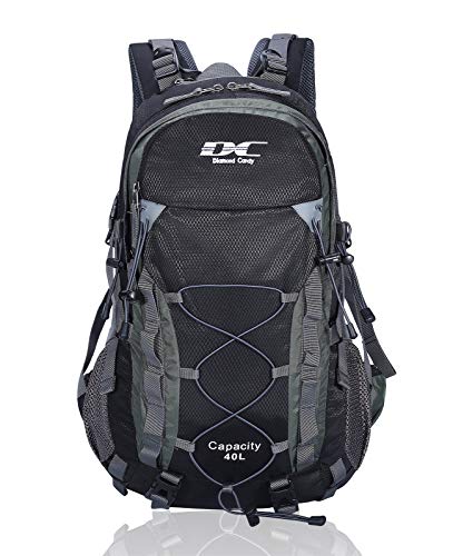 Diamond Candy Waterproof Hiking Backpack for Men and Women, Lightweight Day Pack for Travel Camping, Black, 40L