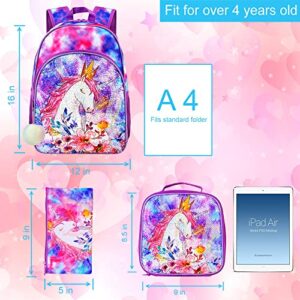 CCJPX 3PCS Girls Backpack, 16” Kids Unicorn Sequin Bookbag and Lunch Box for Kindergarten Elementary