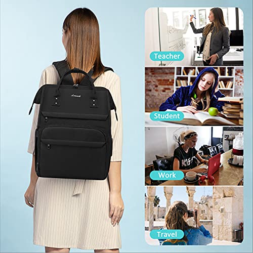 LOVEVOOK Laptop Backpack for Women 15.6 Inch Travel School College Backpack Nurse Teacher Work Bags Computer Backpack Casual Daypack Purse, Black