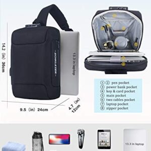 Schkleier Sling Bag USB Anti-theft Laptop Backpack, 13.3 Inch Casual Chest Shoulder Daypack for Men and Women