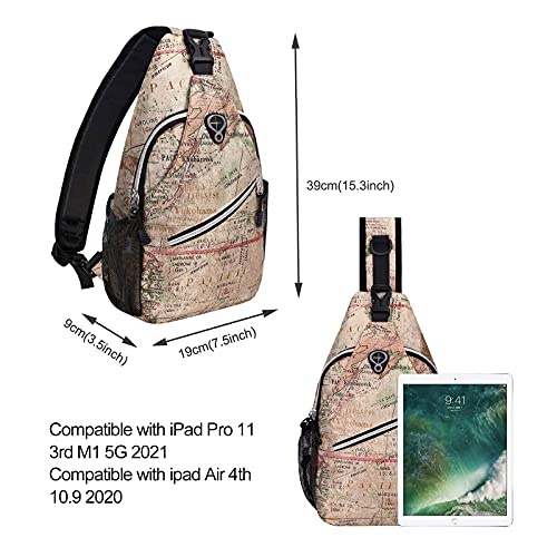 MOSISO Sling Backpack,Travel Hiking Daypack Pattern Rope Crossbody Shoulder Bag, Camel Base World Map