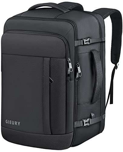 Gieury Carry On Backpack, Expandable Backpack 40L-50L, Flight Approved Large Travel Backpack Laptop Backpack for Men & Women, Large Luggage Backpack Daypack Lightweight Business Weekender Bag, Black