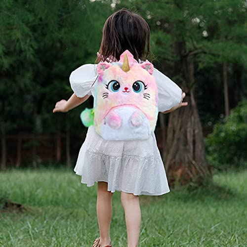 2Pcs Unicorn Cat Backpack Purse Set, Kawaii Cute Colorful Unicorn Cat Kitty Shoulder Bag Gift Set for Kids Toddler Girls