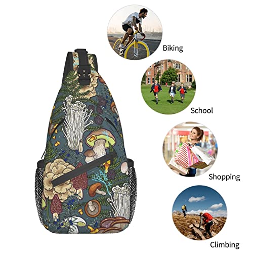 Mushroom Sling Backpack Sling Bag Travel Crossbody bag Triangle Chest Daypack Purse Hiking Shoulder Bag For Men Women Teen Gym Casual Climbing Runners Cycling