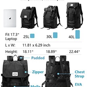 Refutuna Roll Top Backpack for Men, Water Resistant Expandable Rolltop Vintage Rucksack Laptop Backpack for School Commute Business Travel, 40 Max Liter & Fit 17.3 Inch Screen Size Computer(Black)