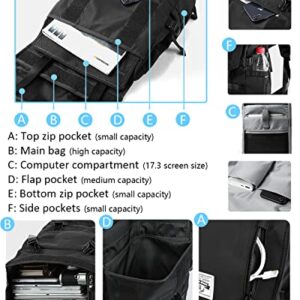 Refutuna Roll Top Backpack for Men, Water Resistant Expandable Rolltop Vintage Rucksack Laptop Backpack for School Commute Business Travel, 40 Max Liter & Fit 17.3 Inch Screen Size Computer(Black)