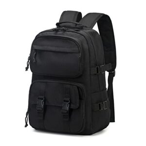 shaelyka lightweight school bag 21l college laptop backpack for men women, water resistant travel rucksack for sports, 12 pockets high school bookbag, black