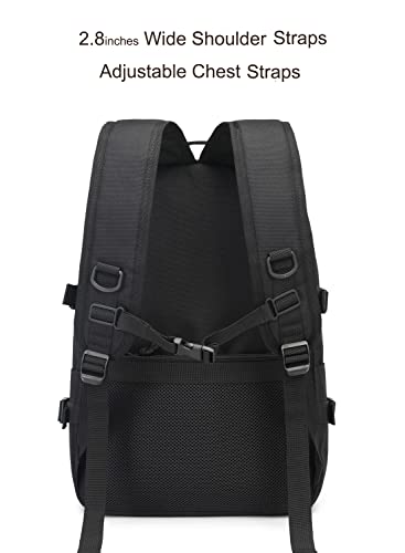 Shaelyka Lightweight School Bag 21L College Laptop Backpack for Men Women, Water Resistant Travel Rucksack for Sports, 12 Pockets High School Bookbag, Black