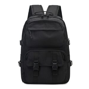 Shaelyka Lightweight School Bag 21L College Laptop Backpack for Men Women, Water Resistant Travel Rucksack for Sports, 12 Pockets High School Bookbag, Black