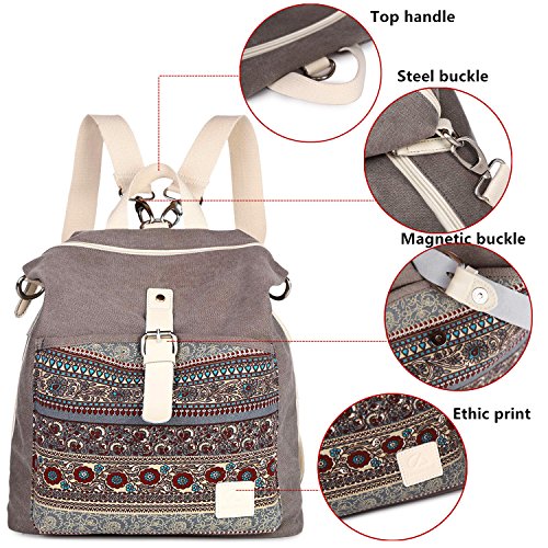 Backpack Purse Women Girls Canvas Backpack/Rucksack Convertible Shoulder bag Casual Daypack Medium