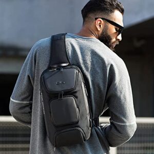 Sling Bag for Men Shoulder Crossbody Bags Sling Backpack with USB Charging Port Waterproof Travel Hiking Outdoor Daypack (Black-1)