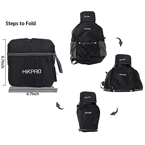 HIKPRO Unisex Ultralight Handy Packable Backpack, Black, 6.5 Oz