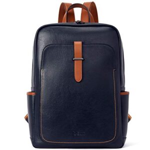 bromen leather laptop backpack for women 15.6 inch computer backpack college travel daypack bag navy