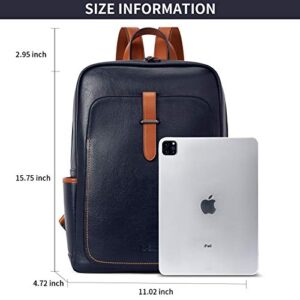 BROMEN Leather Laptop Backpack for Women 15.6 inch Computer Backpack College Travel Daypack Bag Navy