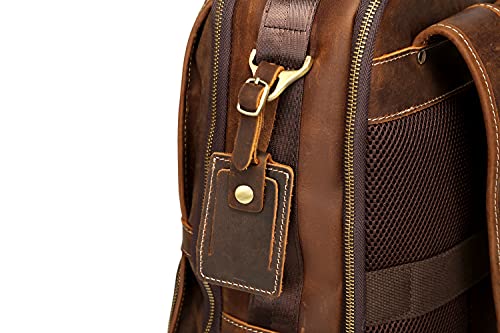 LANNSYNE Vintage Genuine Leather Backpack For Men 15.6 Inch Laptop Bag School Bag Overnight Weekender Camping Daypack Rucksack