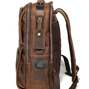 LANNSYNE Vintage Genuine Leather Backpack For Men 15.6 Inch Laptop Bag School Bag Overnight Weekender Camping Daypack Rucksack