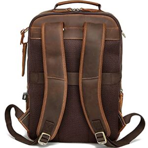 LANNSYNE Vintage Genuine Leather Backpack For Men 15.6 Inch Laptop Bag School Bag Overnight Weekender Camping Daypack Rucksack