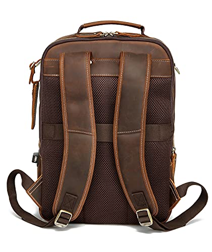 LANNSYNE Vintage Genuine Leather Backpack For Men 15.6 Inch Laptop Bag School Bag Overnight Weekender Camping Daypack Rucksack