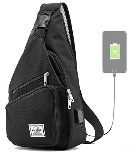 d'yallee 15.4" Sling Bag for Men Crossbody Shoulder Chest Bags Nylon for Travel Gym Sport Hiking with USB Charger Port