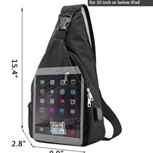 d'yallee 15.4" Sling Bag for Men Crossbody Shoulder Chest Bags Nylon for Travel Gym Sport Hiking with USB Charger Port