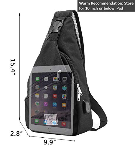 d'yallee 15.4" Sling Bag for Men Crossbody Shoulder Chest Bags Nylon for Travel Gym Sport Hiking with USB Charger Port