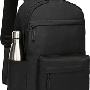 SAKUTANE Black Backpack 21Liter Waterproof School Bag 15.6 inch Laptop Mochila Plain No Logo Lots Pockets Teenagers Kids Men Women 33x14x44cm College Work Trip Gym Travel Roomy Daypack Lightweight