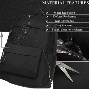 SAKUTANE Black Backpack 21Liter Waterproof School Bag 15.6 inch Laptop Mochila Plain No Logo Lots Pockets Teenagers Kids Men Women 33x14x44cm College Work Trip Gym Travel Roomy Daypack Lightweight