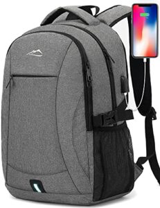 proetrade laptop backpack, business travel anti theft bookbag with usb charging port for school college work computer bag daypack fit 15.6 inch notebook, gifts for men women teen (grey)