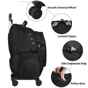 Rolling Backpack, MATEIN Travel Backpack with Wheels, Water Resistant Roller College School Backpack for Girls, 15.6 inch Wheeled Travel Laptop Backpack On Wheels Business Bookbag Gifts for Men, Black