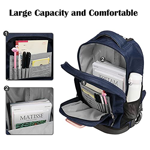 WEISHENGDA 18 inches Wheeled Rolling Backpack for Boys and Girls School Student Books Laptop Travel Trolley Bag, Dark Blue