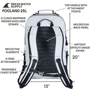 Breakwater Supply™ Fogland Waterproof Submersible Backpack with Laptop Sleeve & Airtight Zippers for Outdoors, Travel, Boating, Kayaking, Surfing, Floating Dry Bag, Unisex, TPU (Fog White, 25L)