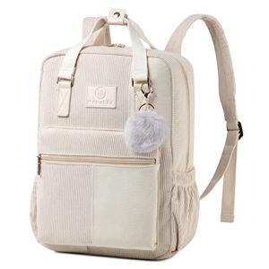 makukke corduroy school backpacks for women men – vintage school bookbag travel laptop backpack casual daypack for college (beige)