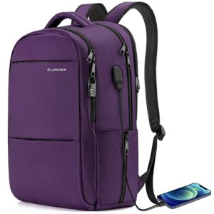 lapacker 15.6-17 inch business laptop backpacks for women mens, water resistant laptop travel bag with usb charging port, lightweight college students notebook computer backpack – purple