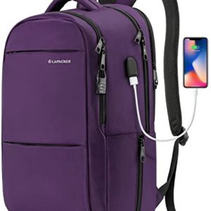 LAPACKER 15.6-17 inch Business Laptop Backpacks for Women Mens, Water Resistant Laptop Travel Bag with USB Charging Port, Lightweight College Students Notebook Computer Backpack - Purple