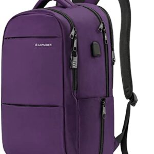 LAPACKER 15.6-17 inch Business Laptop Backpacks for Women Mens, Water Resistant Laptop Travel Bag with USB Charging Port, Lightweight College Students Notebook Computer Backpack - Purple