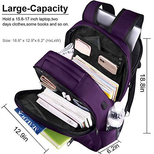 LAPACKER 15.6-17 inch Business Laptop Backpacks for Women Mens, Water Resistant Laptop Travel Bag with USB Charging Port, Lightweight College Students Notebook Computer Backpack - Purple