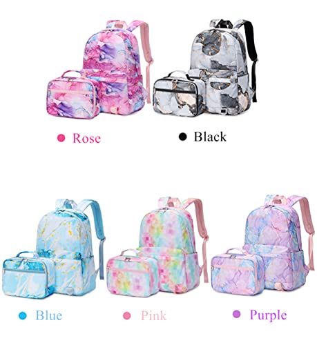 2PCS Cute Colorful Printing Backpack 17.8 Inches Elementary Schoolbag Middle School Travel Daypack For Teen Girls