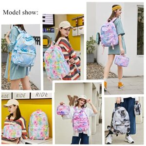 2PCS Cute Colorful Printing Backpack 17.8 Inches Elementary Schoolbag Middle School Travel Daypack For Teen Girls