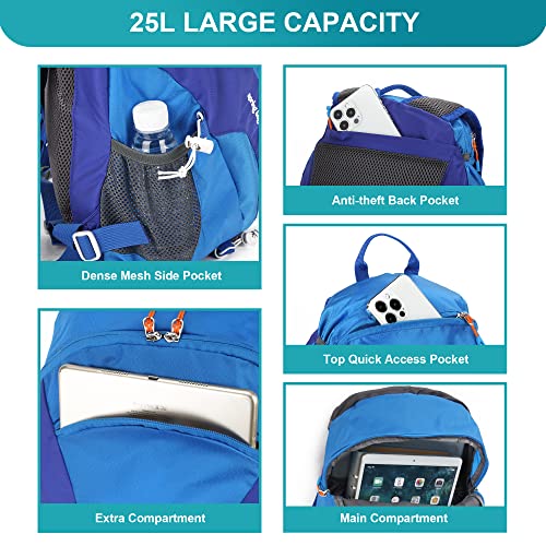 Lightweight Hiking Backpack Water Resistant,25L Daypack Small Backpack for Travel (Blue, 25L)