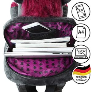 Corimori 1857""Ruby" The Punk Unicorn Schoolbag Backpack, Girls/Women, Black Plush Laptop Bag 15 Inches