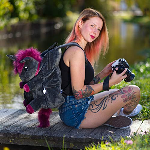 Corimori 1857""Ruby" The Punk Unicorn Schoolbag Backpack, Girls/Women, Black Plush Laptop Bag 15 Inches