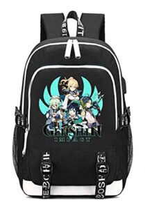 jupkem anime adventure game backpack bag usb with charging port student school bag laptop cosplay for boys girls (black 3, large)