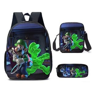 mylshbest backpack 3 pcs set, anime daypack with shoulder bag pencil case, travel bag bookbag for boys girls