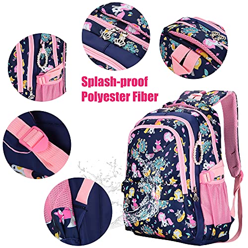 SARHLIO Kids Backpack 17" for Girls Light Weight 600 Denier Polyester Water Resistant Large Cute School Bags with Unicorn for Elementary School Outdoor Travel(BPK18C)