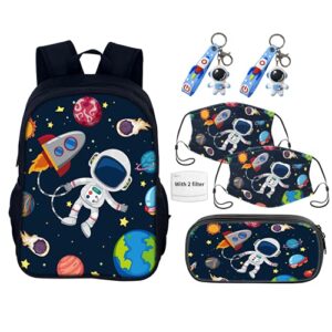 kids backpack boys school backpack space girls 4-10 large bookbag teens back school supplies with pencil case kawaii astronaut keychains set