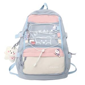 zfoflik japanese school bag with cute kawaii backpacks aesthetic backpack and preppy backpack for girls(blue)