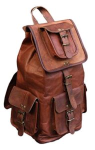20″ retro travel rucksack backpack brown leather bag for men women